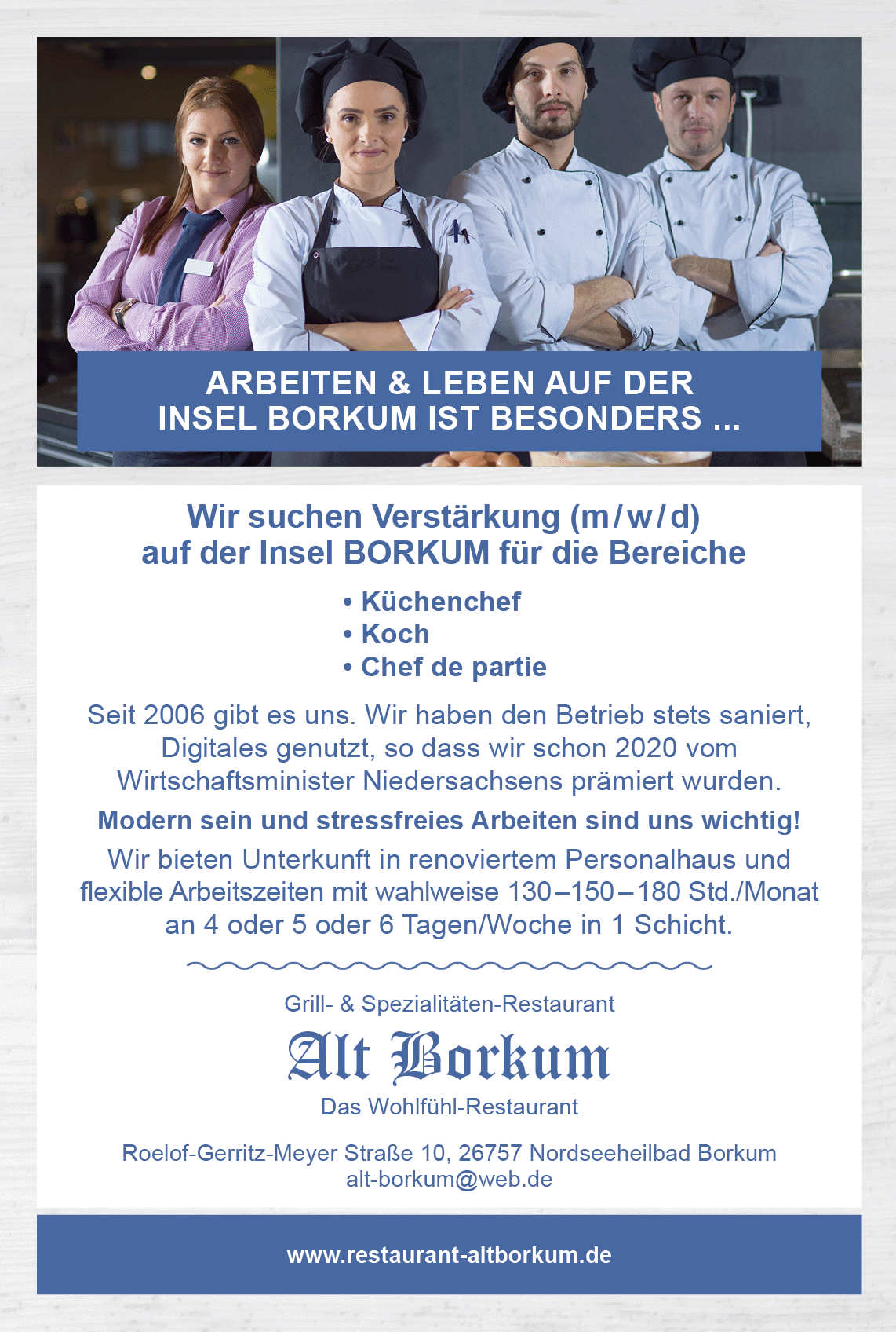Stellenanzeige Restaurant Alt Borkum
